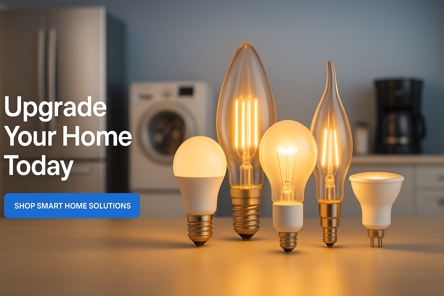 homepage desktop banner, home appliance store, can the banner consist of led bulbs and a nice engaging cta